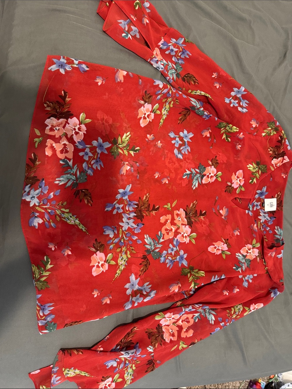CAbi Red Floral Long Sleeve Tunic